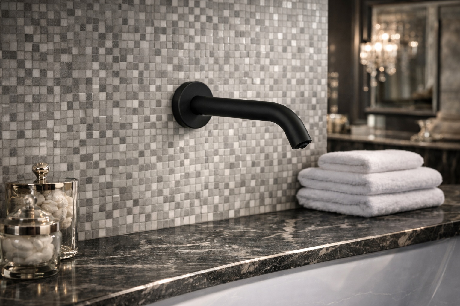 Wall mount touchless bathroom faucet technical reference image for AEC review